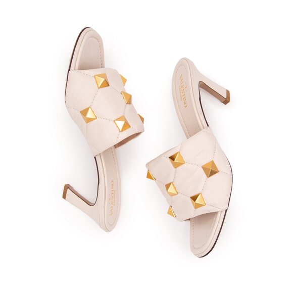 VALENTINO GARAVANI Ivory Nappa Quilted Roman Stud 65mm Leather Slide Sandals EU - Picture 8 of 15